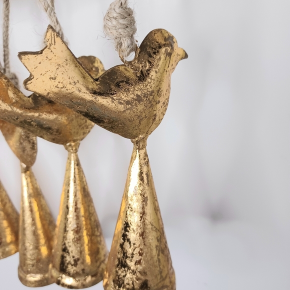 Handmade Metal gold foiled birds with bell ornaments set 6 NEW - Picture 4 of 6